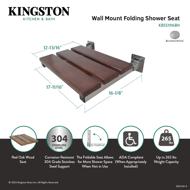 Kingston Brass Chaise 19-Inch x 16-Inch Wall Mount Fold Down Shower Seat