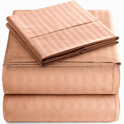 Luxury Italian Stripe Microfiber Bedding Set - Wrinkle Resistant Taupe Sheets - Deep Pocket Soft Prestige Collection - Fade & Stain Proof 4-Piece