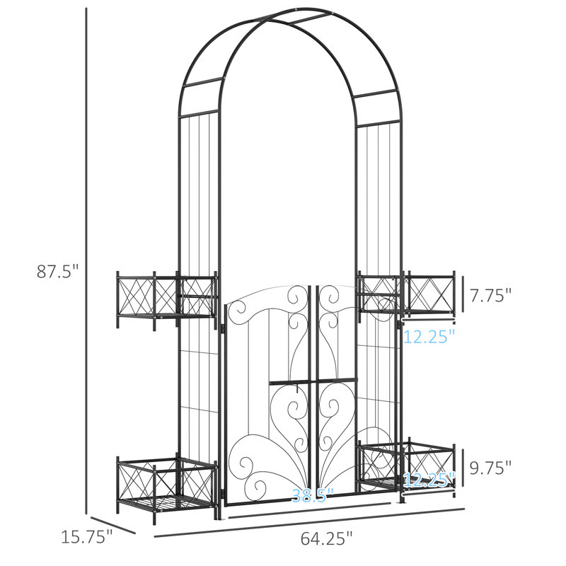 Arche de porte de jardin en métal, noire, vignes de soutien et décoration de mariage Arche noire avec barrière, pour les plantes de vignes de mariage