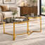 Ensemble de tables basses gigognes avec structure en métal doré, table basse ronde en verre trempé, table centrale moderne et glamour pour salon, 79,6 cm (31,34 po)