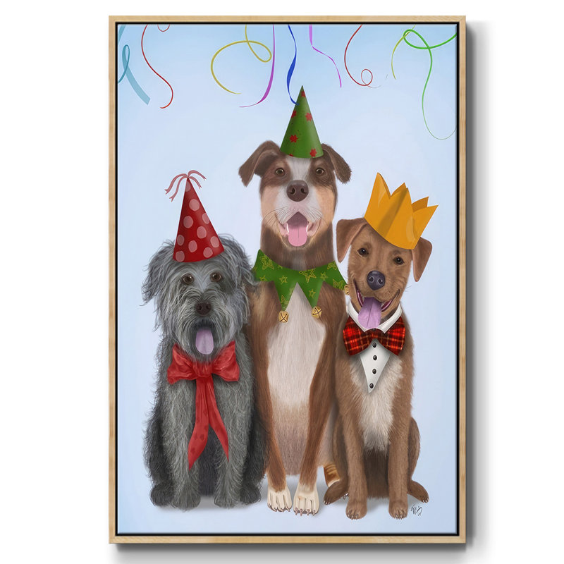 Christmas Party Mutts, toile tendue avec châssis, H 25 po x l 17 po x P 1,5 po, Naturel