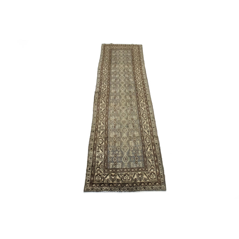 Tapis de couloir oriental tribal gris unique 4X15 One-of-a-Kind