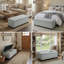Repose-pieds avec rangement, banc de rangement, banc de chambre d'entrée touffeté, 49,75 pouces, charnières à couvercle facile à utiliser, pieds en bois, tissu en polyester, 300 lb, bleu bébé