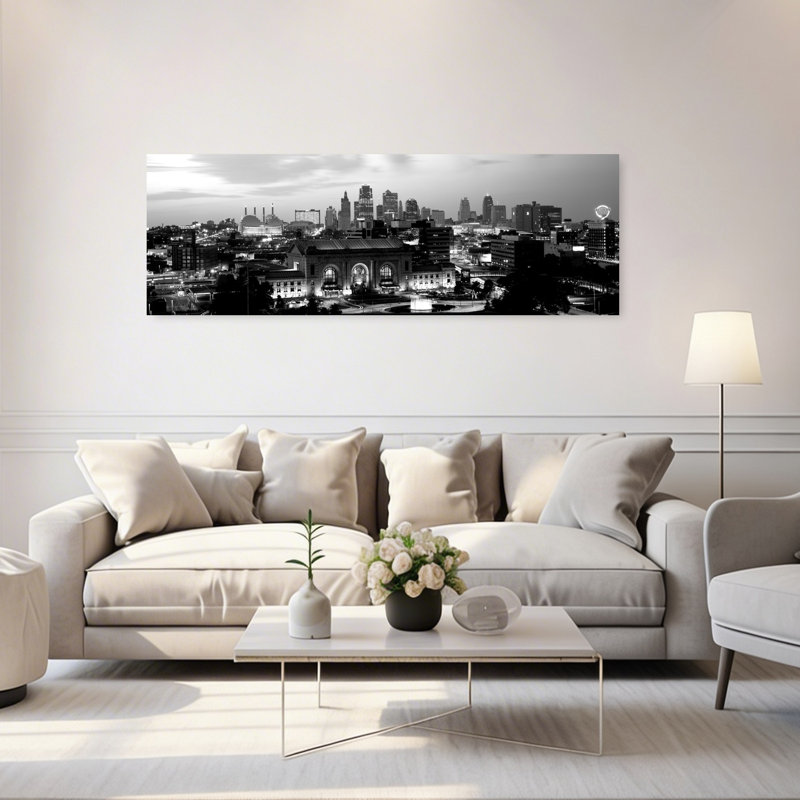 Union Station At Sunset With City Skyline In Background Kansas City Missouri USA by Dan Merkel - Wrapped Canvas Panoramic Print