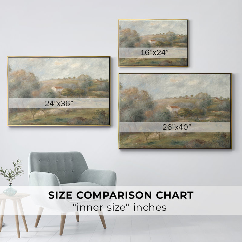 Paysage rétro - CDL XXXIV - impression, Toile avec cadre doré, H 17 po x l 25 po x P 2 po