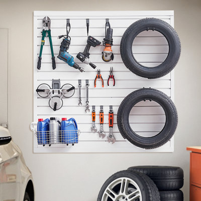 Slat Wall Paneling, 4 x 4 ft, PVC Garage Slatwall with Modular Design, White Slat Wall Easy-to-Install Adjustable Slatwall Panel with Coupling Structure & DIY Cutting, Fits for Storage & Display