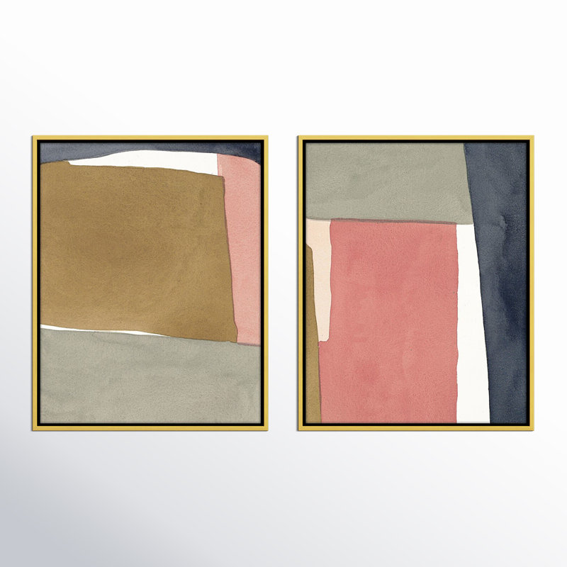 Natual Pink Set Of 2 by Julia Balfour, White Framed Canvas, 38" H x 30" W x 1.4" D, White