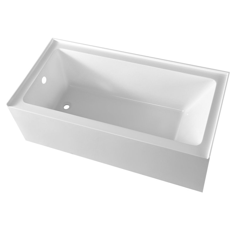 Alcove Bathtub, 60" x 30" Contemporary Alcove Acrylic Bathtub, Soaking Bath Tub with Left Hand Drain and Overflow Hole, Large Rectangular Deep Soak Tub for Bathroom with Integral Flange, White