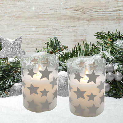 Battery Operated LED Glass Candles with Flickering Flame, Star - 2 Piece