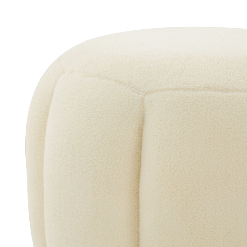Maxine Round Ottoman, Cream Faux Shearling