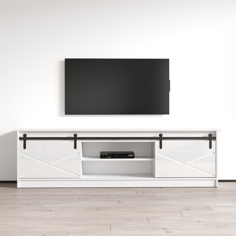 Phineas 78.7" Modern TV Stand with High Gloss Finish, White
