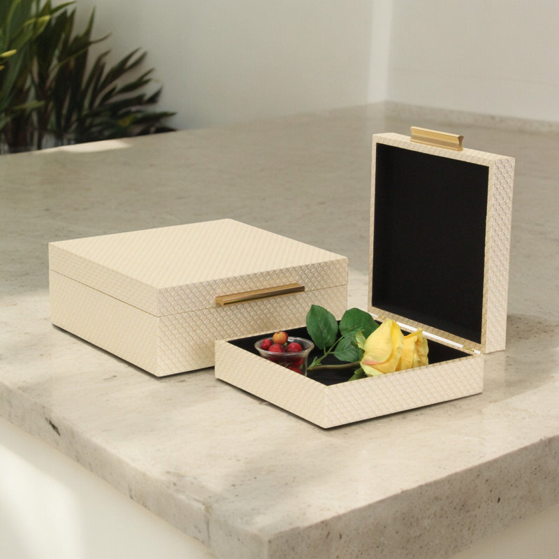 Mariline Elegant Fish Scale Pattern Square Box Set, Gold