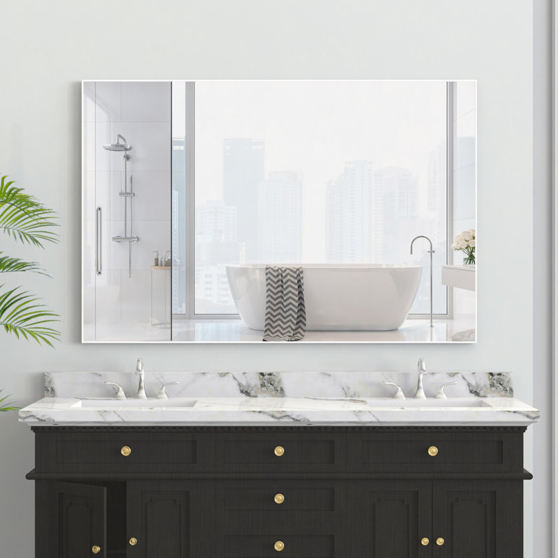 48"X32" Rectangle Bathroom Mirror With White Frame Decorative Large Wall Mirrors For Bathroom Living Room Bedroom Vertical Or Horizontal Wall Mounted Mirror With Aluminum Frame