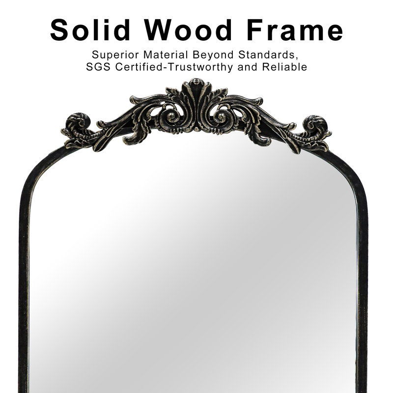 Miroir mural arqué en métal de style baroque, miroir décoratif, 31 po x 19 po, Noir