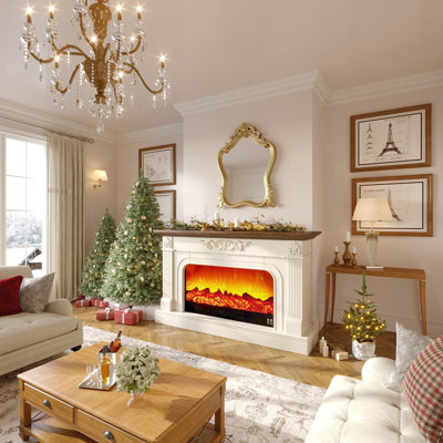 Cheminée électrique traditionnelle de 150 cm avec manteau sculpté et colonnes décoratives pour salon