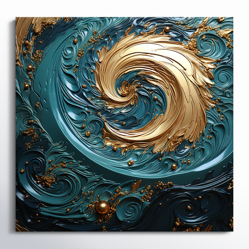 Bleu sarcelle, mouvement majestueux I - spirales abstraites, art mural, salon_106116, H 36 po x l 36 po x P 1,5 po