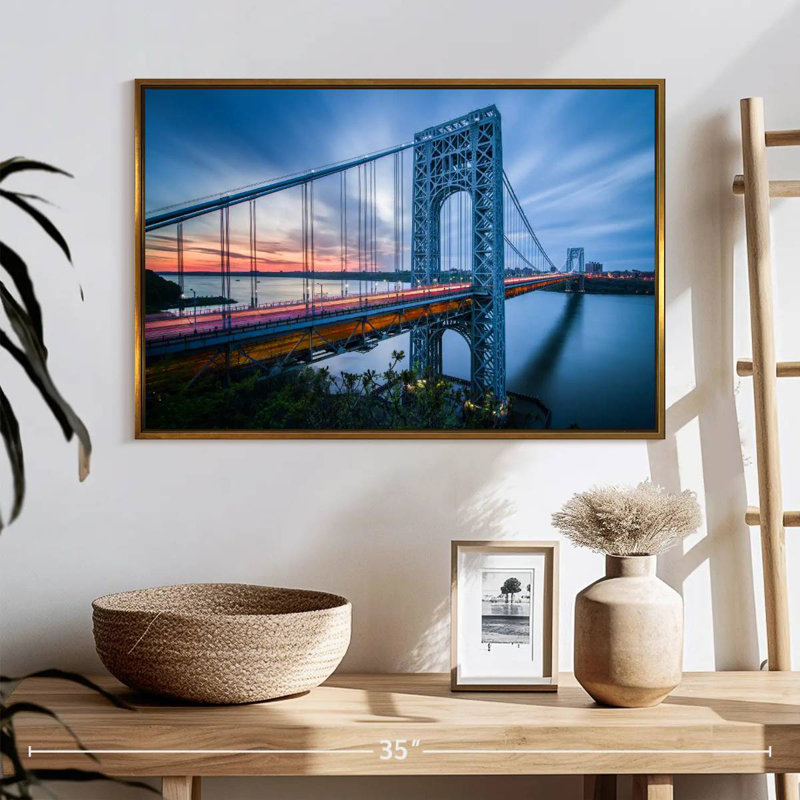 Pont George Washington à l'aube, Cadre flottant doré, 25 po x 17 po