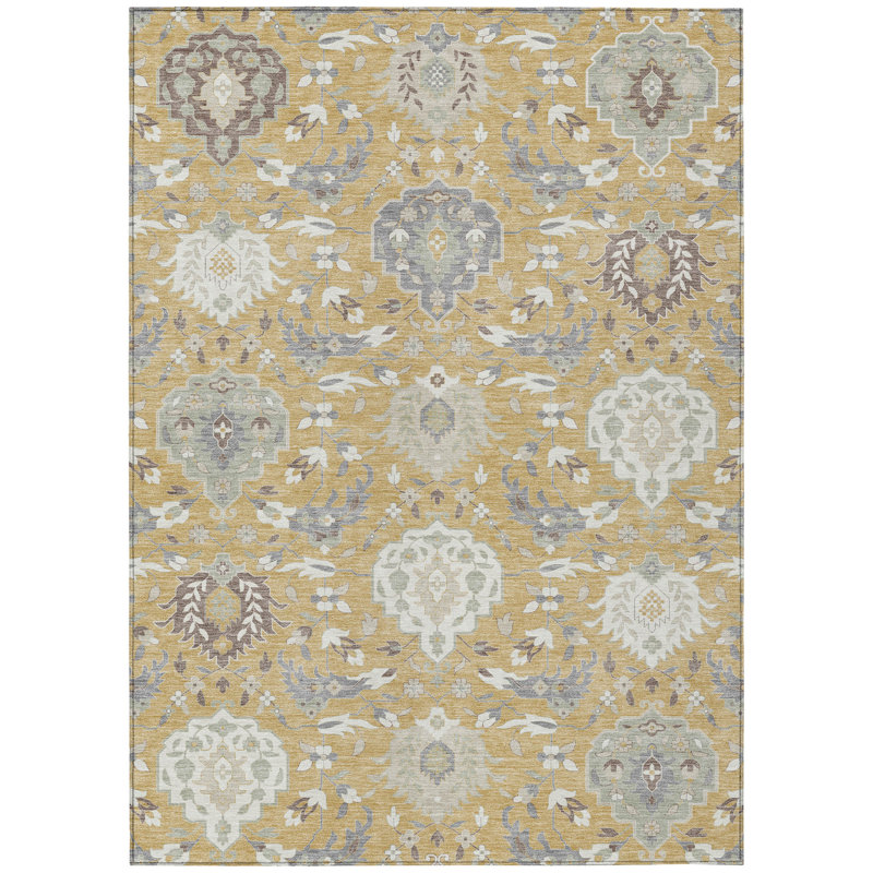 Ilyara Gold Washable Indoor-Outdoor Rug - , 3' x 5'
