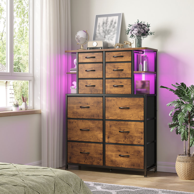12-Drawer Dresser with LED Lights, Brown
