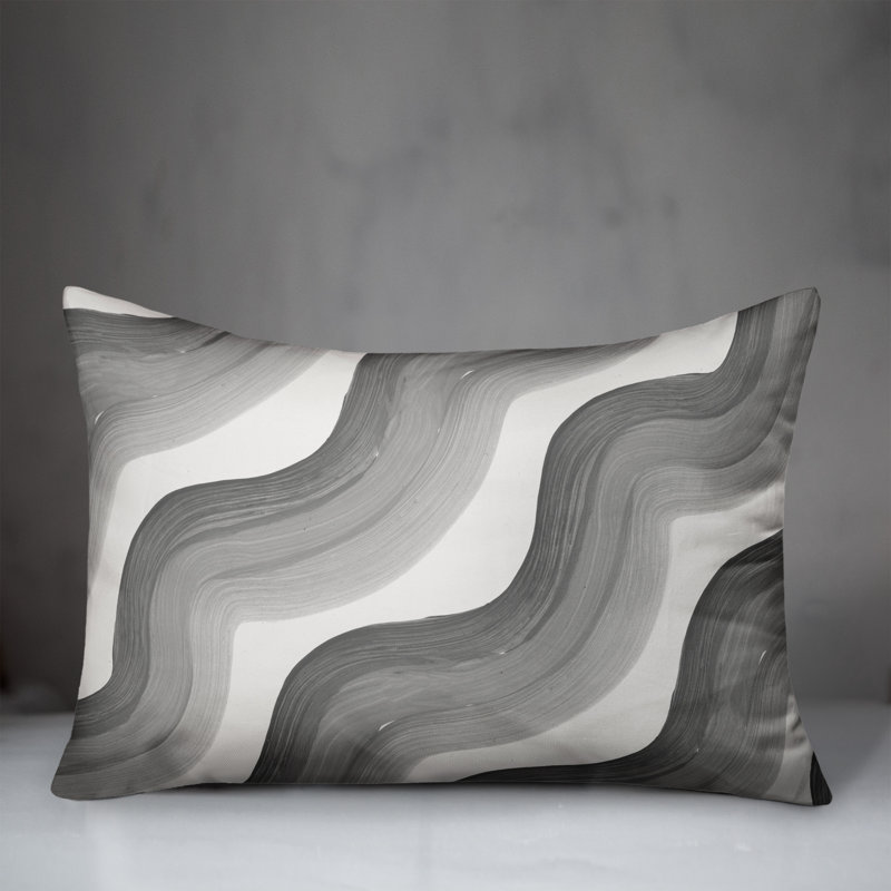 Coussin extérieur bleu et rose Waves, H 18 po x l 25 po, Gris