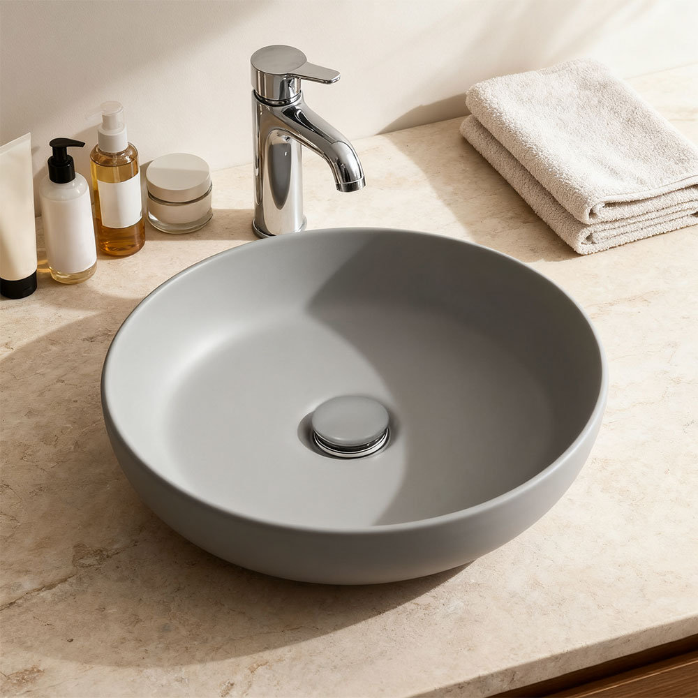 Round Ceramic Countertop Washbasin Vessel Sink