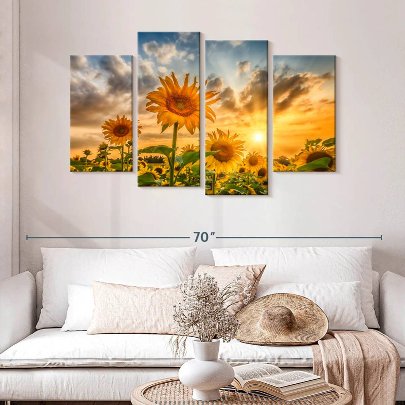 Alvord tournesols au coucher du soleil, H 32 po x l 52 po