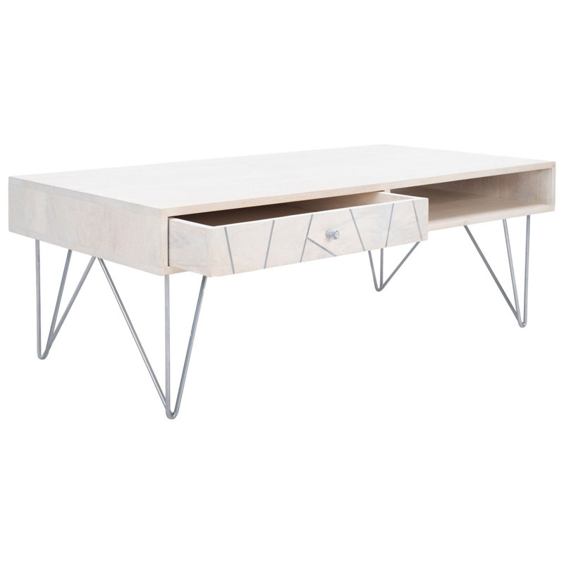 Table basse avec rangement Mount Barker, Argent, Blanc délavé