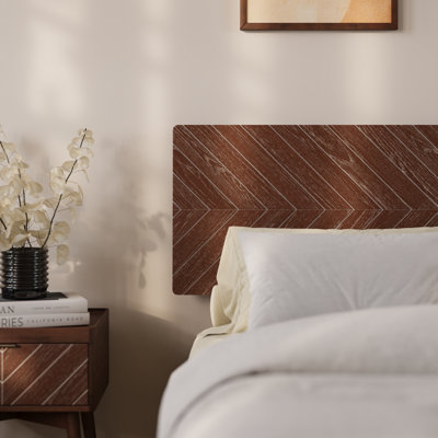 Loki Queen Bed Frame With 3D Chevron Headboard & Signature Tapered Legs, Premium Mid-century Modern Wood Platform Bed Frame, Low-profile Surround