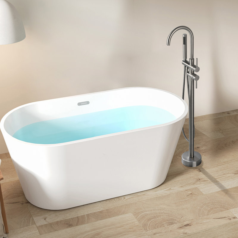 Robinet de baignoire autoportant à fixation au sol avec douche à main, Nickel brossé
