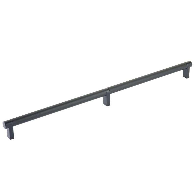 Emtek Select Cabinet Pull 16" Center-to-Center w/ Rectangular Stem & Knurled Bar, Flat Black