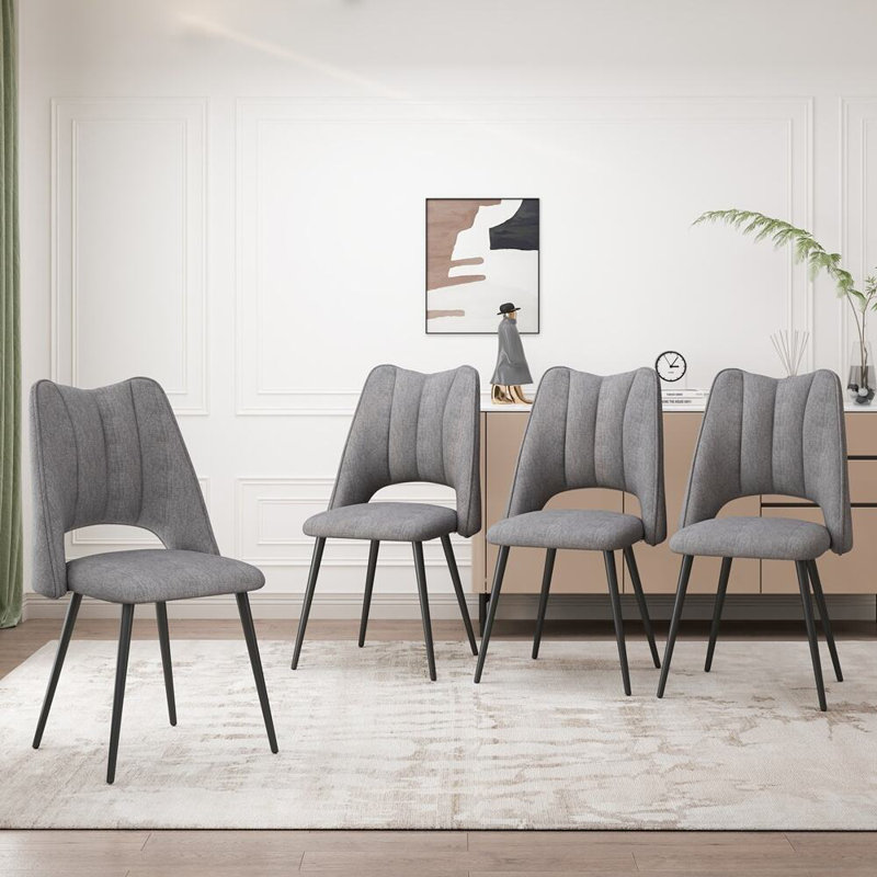 4-Chair Set Modern Dining Chair With Metal Legg & Adjustable Feet, Grey