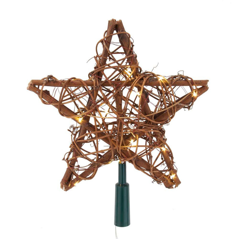 Natural Rattan Star Tree Topper with Warm White Fairy Lights