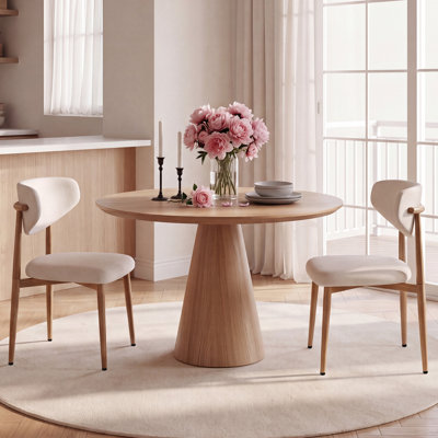 Ensemble de 4 chaises de salle à manger modernes rembourrées avec dossier incurvé, siège en tissu crème et structure en bois brun foncé (ensemble de 2)