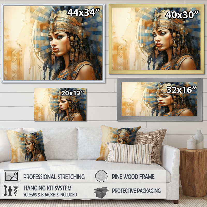 Or et bleu égyptien Pharaons femme IV - Égypte, art mural, Cadre flottant noir, H 12 po x l 20 po x P 1 po