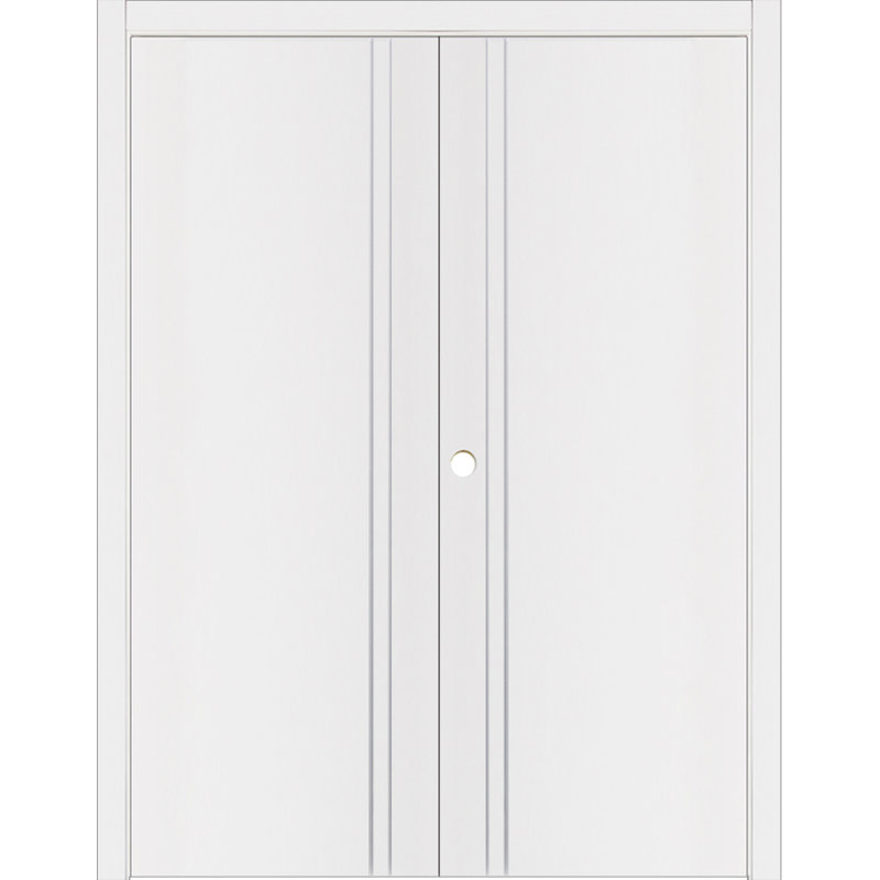 Glam G-Pro 002 Porte intérieure à double battant stratifié blanc doux pré-suspendu 48 po x 84 po, 48 po x 84 po