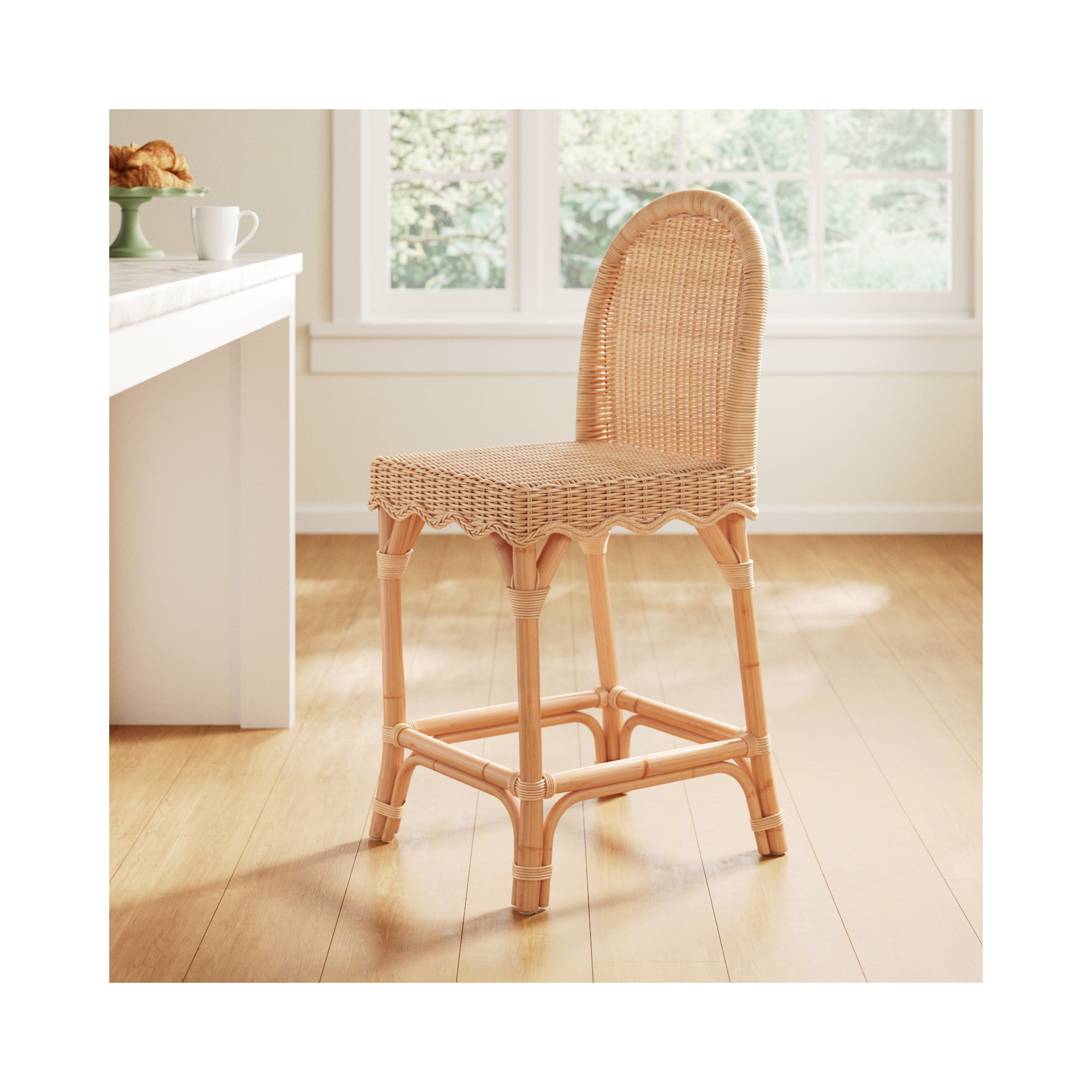 Lacie Rattan Scalloped Bar Stool, Counter Stool (24" Seat Height)