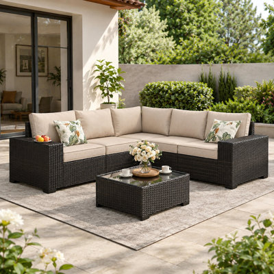 Beige Wicker Outdoor Sectional Set