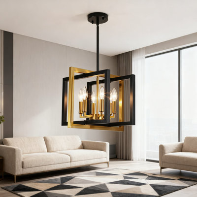Adjustable Height 6-Light Chandelier With Geometric Design For Kitchen Island Dining Room Bedroom Entryway Ceiling Light Fixture