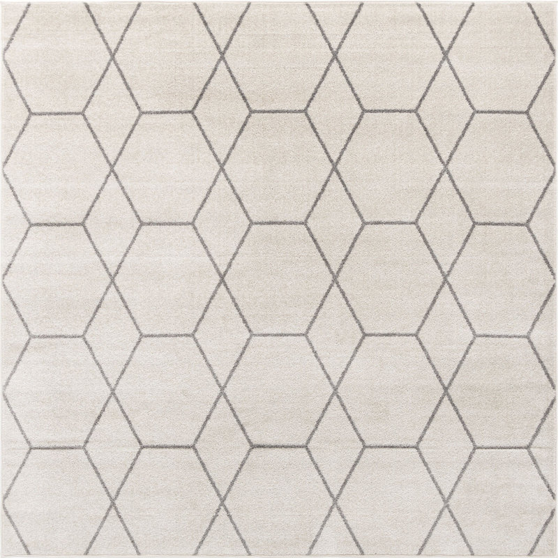 Tapis contemporain Tellaro de couleur crème, Carré 7 pi 10 po