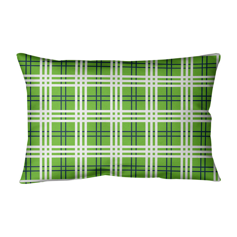 Plaid Leather/Suede Reversible Throw Pillow, Action Green/College Navy/White, Spun Polyester