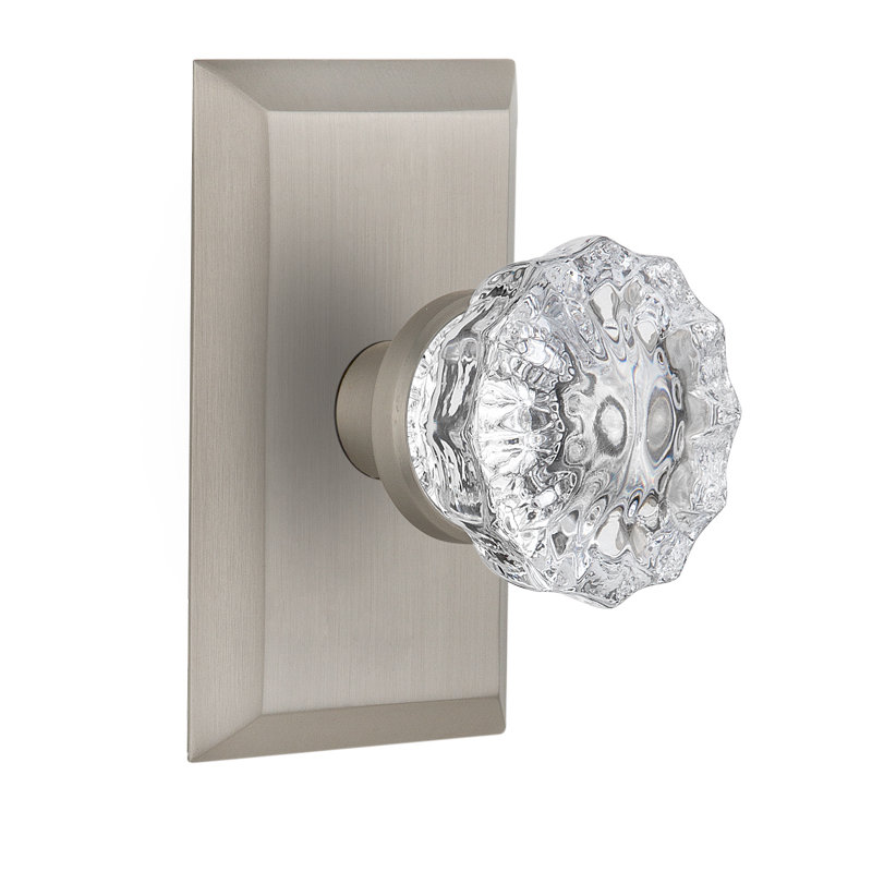 Studio Plate with Crystal Door Knob, Satin Nickel, 2-3/4”