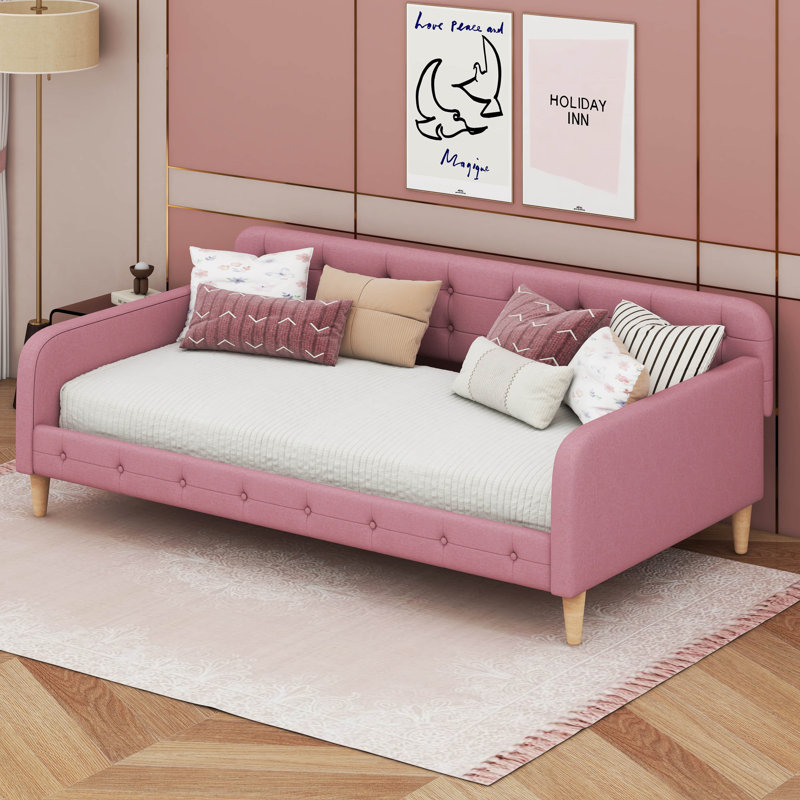 Lit de jour rembourré avec 4 pieds de soutien, Simple, Rose