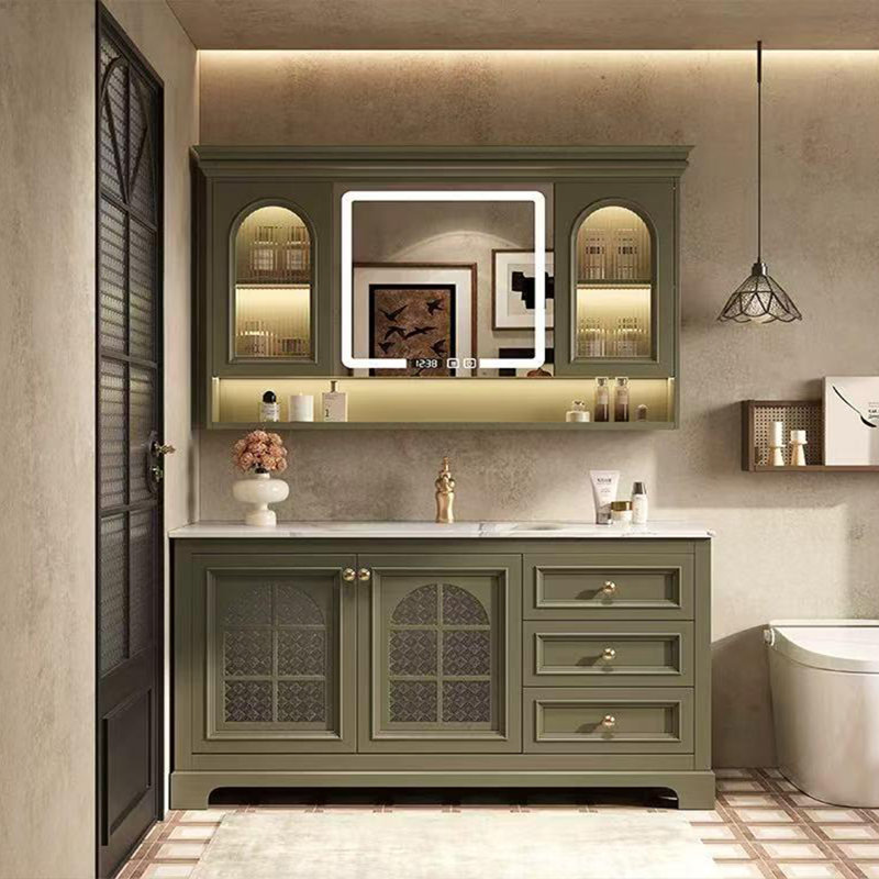 Light luxury retro style bathroom cabinet, 31.5" H x 51.18" W x 21.65" D, Olive Green