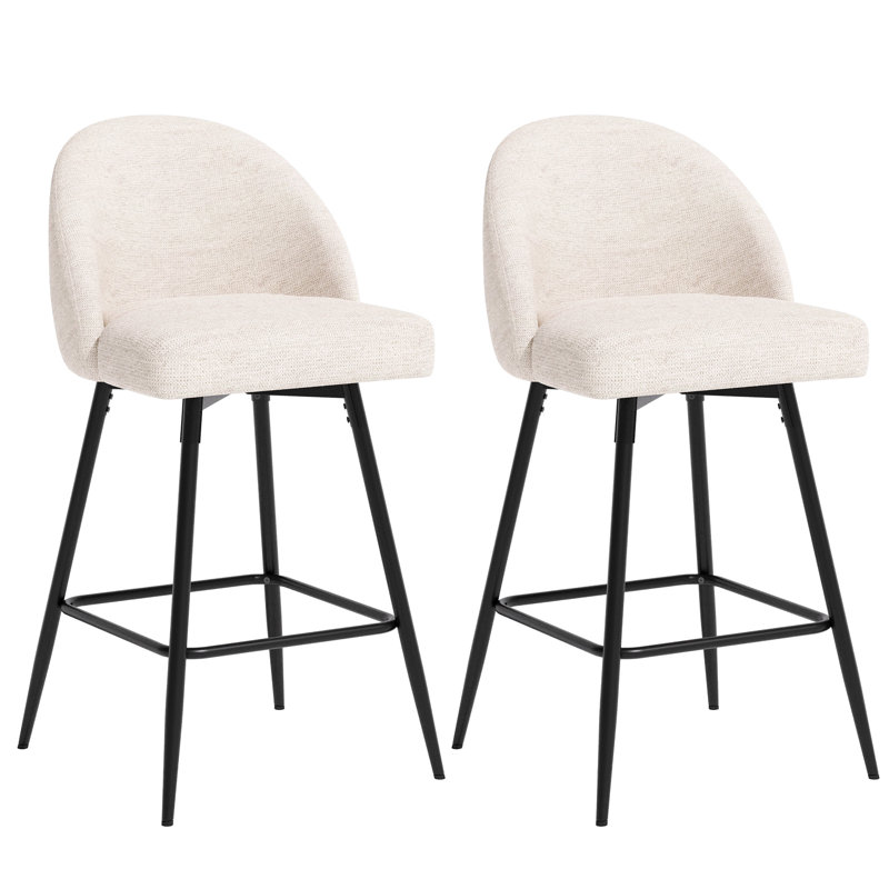 Ensemble de 2 tabourets de bar pivotants à 360°, hauteur du comptoir, avec dossier et pieds en métal - Beige, Beige