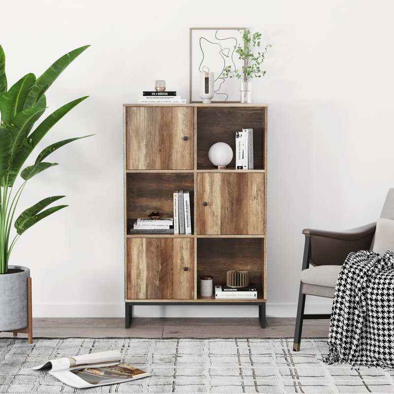 50" Bookcase with 3 Compartments and 3 Doors, Storage Cabinet for Living Room or Office