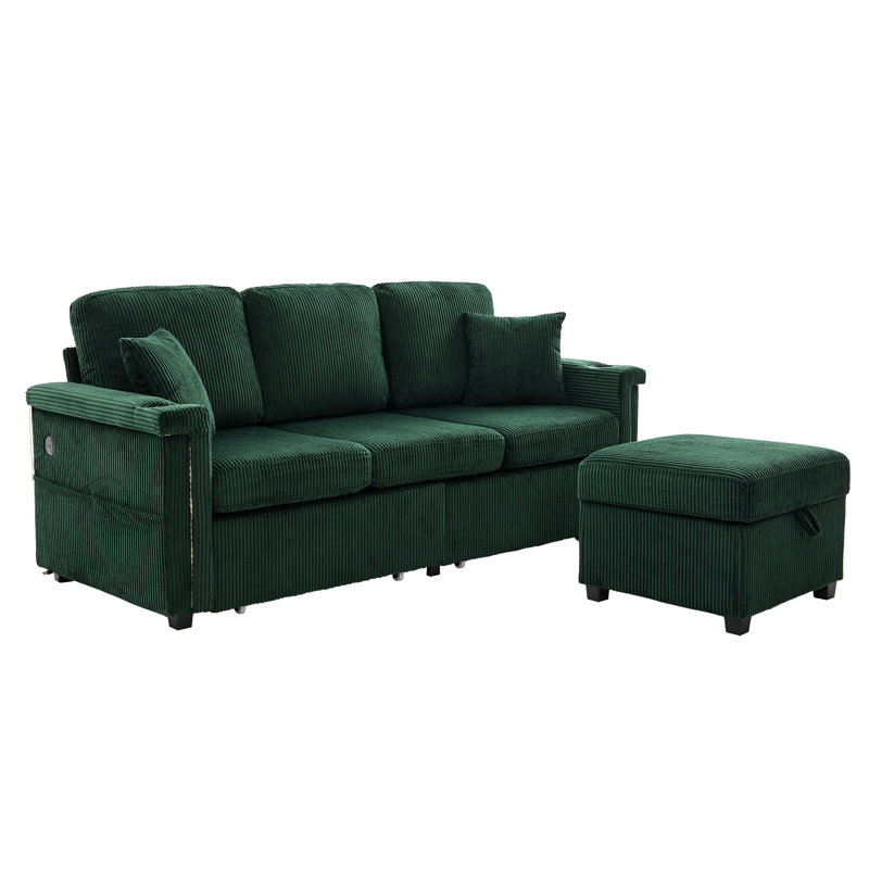 4 modulaires en L avec rangement coulissant, coussins, charge, porte-gobelet, conception convertible en velours côtelé pour le salon et l’appartement, velours côtelé, ports multifonctionnels, lumières d'accoudoirs 7 couleurs