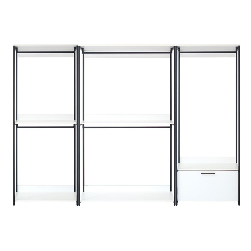 White Freestanding Walk In Wood Closet System With Metal Frame