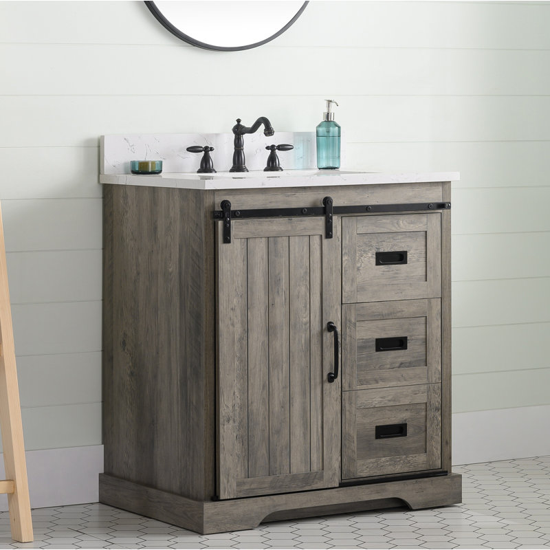 Ensemble de meuble-lavabo simple 30 po Cayden, Blanc de Carrare, Gris patiné