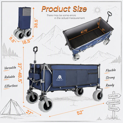 Chariot utilitaire pliable et robuste de 132 cm (52 ​​pouces), capacité de 254 kg (560 lb), châssis ultra-stable breveté, pliage compact 1:6, portatif et pliable pour la plage, le sport et le jardin.
