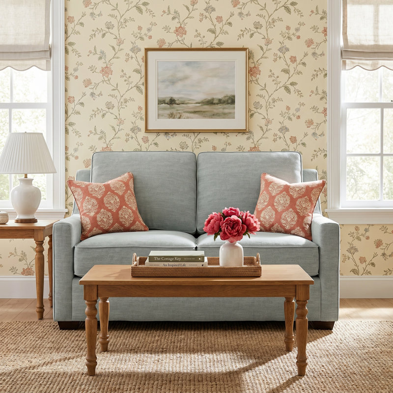 Gemi Upholstered 56.5'' Sofa, Drusky Linen Sustain® Basketweave